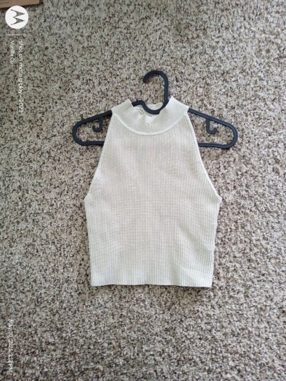 Aritzia Babaton Sculpt Knit Mockneck Halter Top Light Beige Size XS - Picture 2 of 8